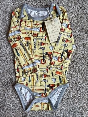 Little Snuggles Yellow Tool-Print Long Sleeve Bodysuit